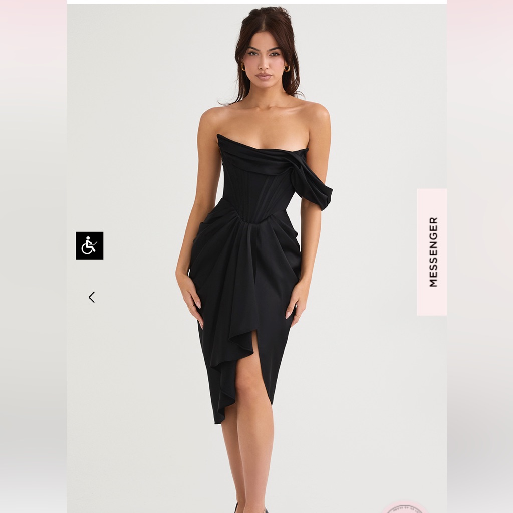House Of Cb- Janis Black Satin Corset Midi Dress Size M